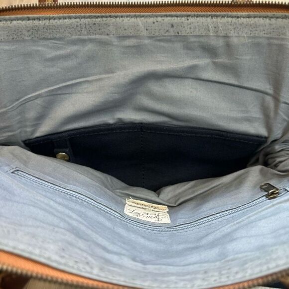 Sailor Jerry Artisan Crafted Blue Brown Leather Handle Tooled Shoulder Bag Purse - Picture 5 of 9